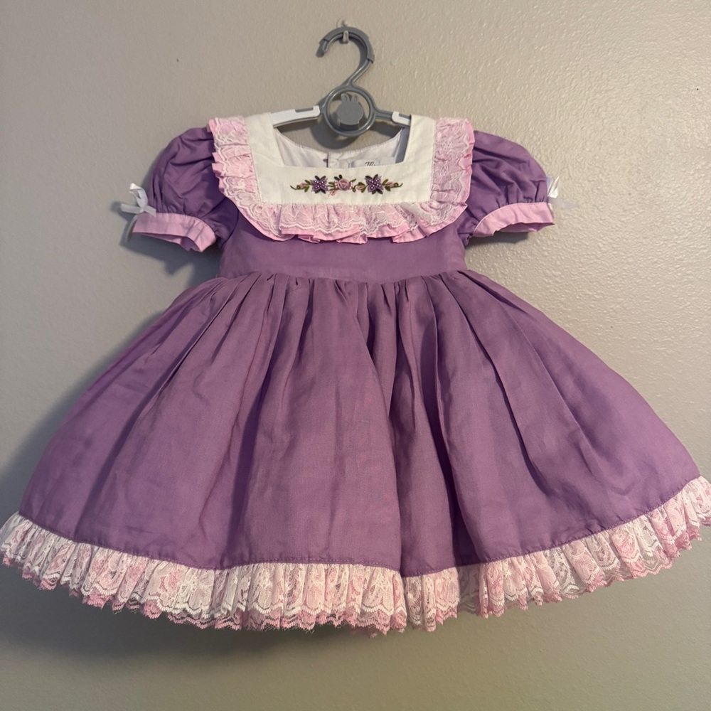 Charming Purple and Pink Lace Kids Dress
